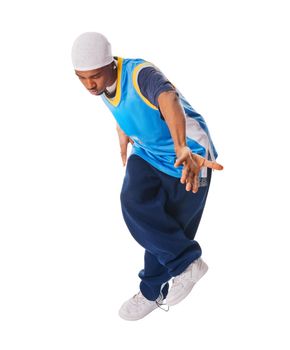 Young hiphop dancer making a move on white