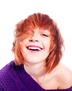 Red-haired girl isolated on white