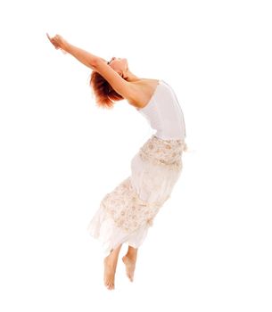 Beautiful red dancer isolated on white background