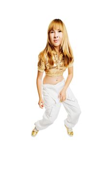 Beautiful blond dancer isolated on white background