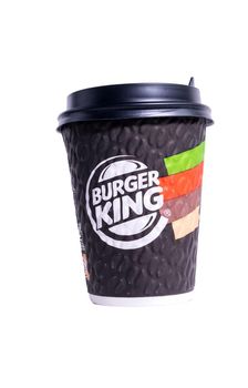 Tyumen, Russia-May 25, 2021: Coffee from a fast food restaurant Burger King.