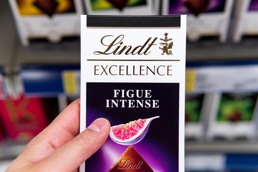 Tyumen, Russia-june 08, 2021: Lindt is a brand of luxury and quality Swiss chocolate.