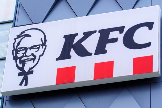 Tyumen, Russia-August 09, 2021: KFC fast food restaurant. Kentucky Fried Chicken KFC.