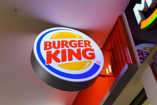 Tyumen, Russia-August 12, 2021: Burger Kings American Fast Food Restaurant. Logo