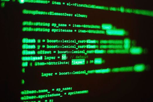 Photo of computer screen with program code displayed in classic hacker color. Shallow depth of field places word "lexical" in focus