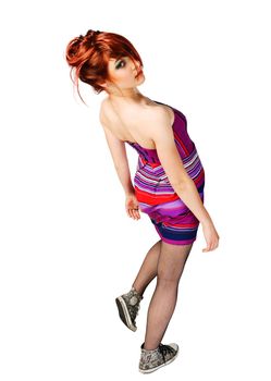 beautiful red girl isolated on white background