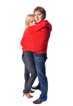 Loving romantic couple isolated on white background