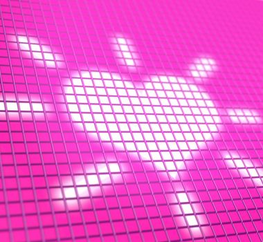 Heart with rays of light on pixel mesh lcd screen