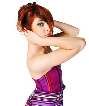 Beautiful girl posing on white background at the studio