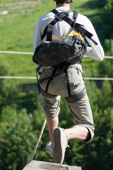 MOSCOW, RUSSIA - June 3, 2007 - People at extreme sports Ropejumping event. Group of rope jumpers organize such events for people seeking to bring a dose of adrenaline in their life