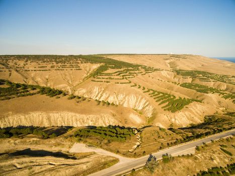 Late summer aerial landscape in Crimea mountains near Black Sea