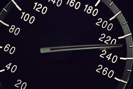 Detail of needle of odometer or speedometer of a car with high speed