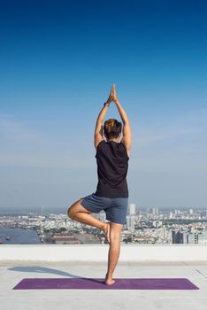 Man practicing advanced yoga. A series of yoga poses. lifestyle concept.