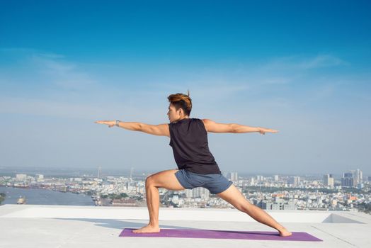 Man practicing advanced yoga. A series of yoga poses. lifestyle concept.