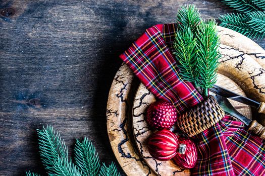 Festive table setting for Christmas holiday dinner