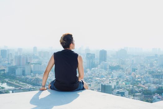 Man Sitting Rest Rooftop Concept