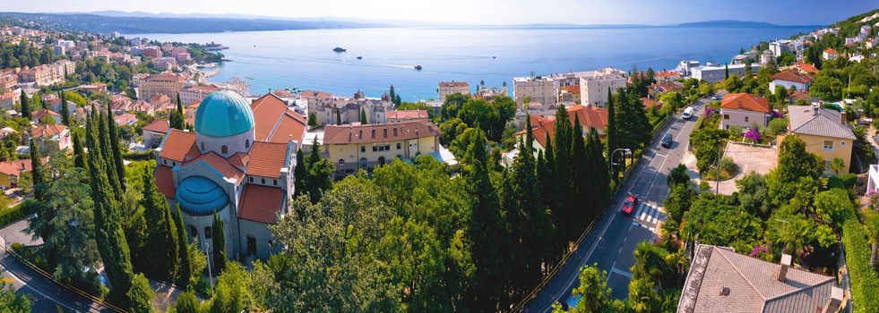 Aerial panoramic view of Opatija, tourist destination on Adriatic coast, Kvarner bay of Croatia