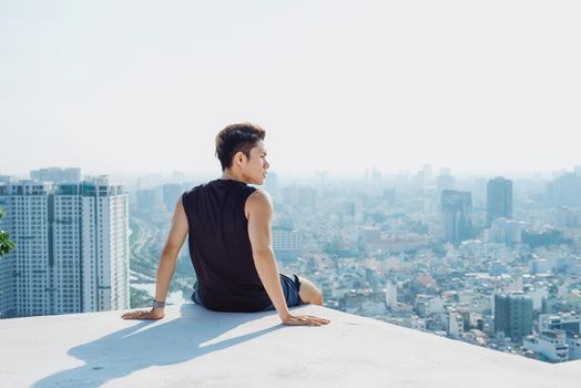 Man Sitting Rest Rooftop Concept