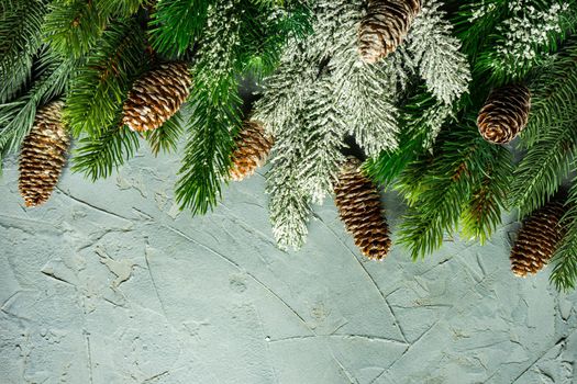 Minimalistic Christmas card concept on concrete background with copy space