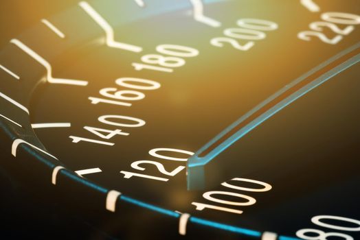 Detail of needle of odometer or speedometer of a car with high speed