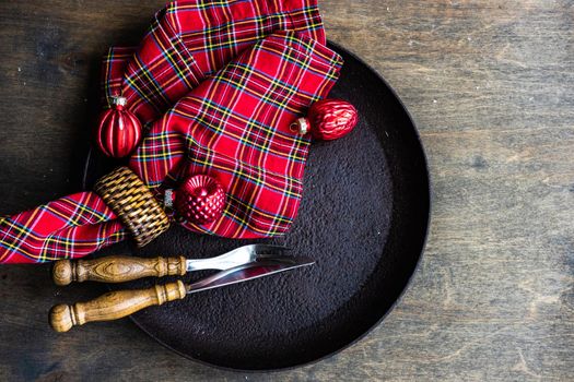 Festive table setting for Christmas holiday dinner