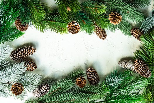 Minimalistic Christmas card concept on concrete background with copy space