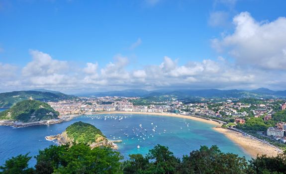 The famous La Concha beach in San Sebastian from above