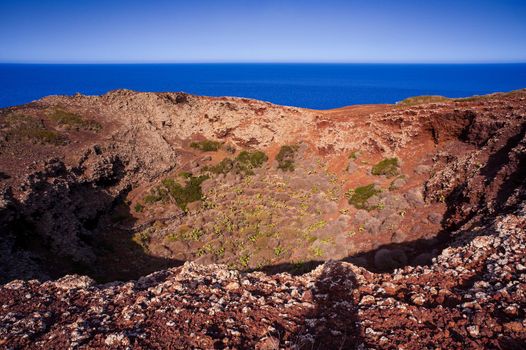 Sea view of Linosa sea on the top of the Volcano Monte Nero, Pelagie Island, Sicily