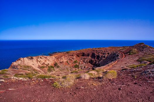 Sea view of Linosa sea on the top of the Volcano Monte Nero, Pelagie Island, Sicily