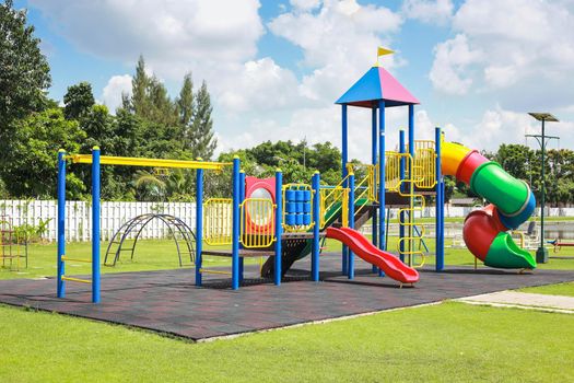 Colorful playground on yard in the park.