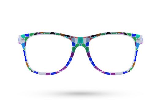 Fashion rainbow glasses style plastic-framed isolated on white background.