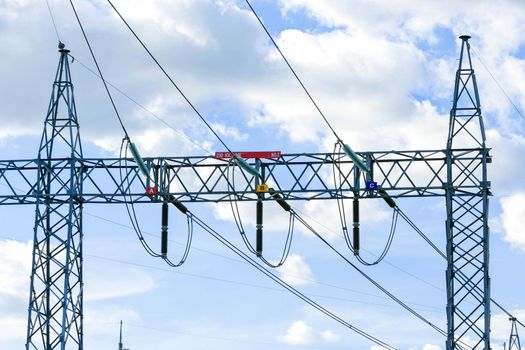 Electric post power-plant transformer station.