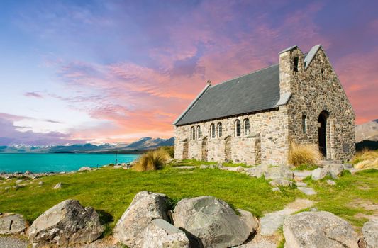 Old Church of the Good Shepherd at lake Tekapo, New Zealand 