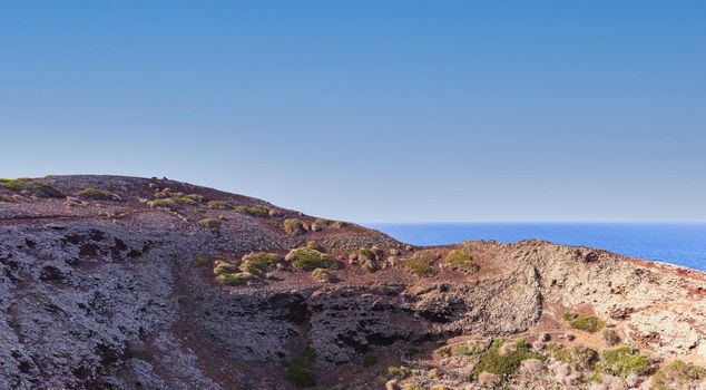 Sea view of Linosa sea on the top of the Volcano Monte Nero, Pelagie Island, Sicily