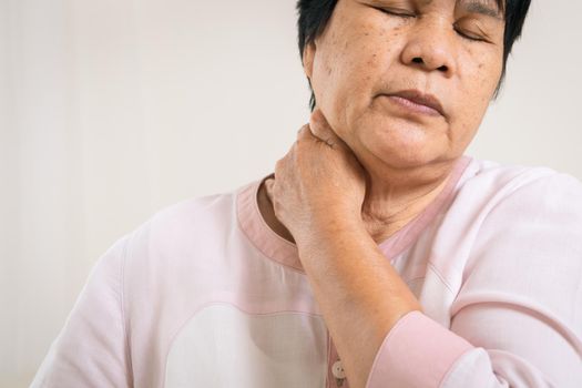 neck and shoulder pain of old woman, healthcare problem of senior concept