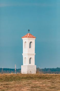 Small chapel on the hill in National Nature Reserve Mohelen Snake Steppe, Trebic, Vysocina Czech Republic
