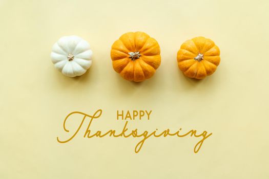 Happy Thanksgiving Day with pumpkin on yellow background