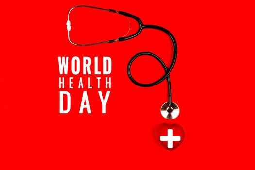 World health day concept Healthcare medical insurance with red heart and stethoscope