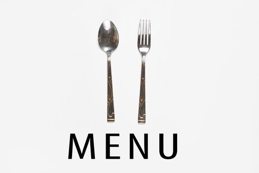 Restaurant menu - Fork, spoon and knife on white background