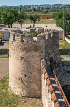 Bender, Moldova 06.09.2021.  Fortress walls and towers of the Tighina Fortress in Bender, Transnistria or Moldova, on a sunny summer day