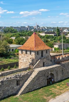 Bender, Moldova 06.09.2021.  Fortress walls and towers of the Tighina Fortress in Bender, Transnistria or Moldova, on a sunny summer day