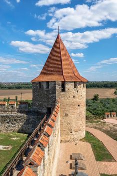 Bender, Moldova 06.09.2021.  Fortress walls and towers of the Tighina Fortress in Bender, Transnistria or Moldova, on a sunny summer day