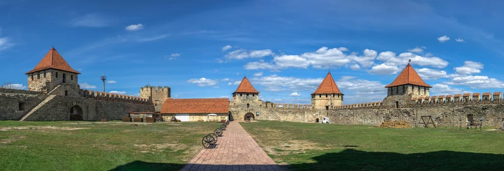 Bender, Moldova 06.09.2021.  Panoramic inside view of the Tighina Fortress in Bender, Transnistria or Moldova, on a sunny summer day