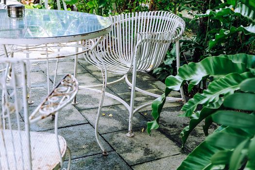 Detail of old vintage furniture in garden, home decor