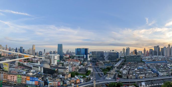 Bangkok, Thailand - August 17, 2021 : Cityscape and building of city in daytime from skyscraper of Bangkok. Bangkok is the capital and the most populous city of Thailand.