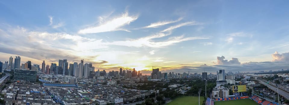 Bangkok, Thailand - August 17, 2021 : Cityscape and building of city in daytime from skyscraper of Bangkok. Bangkok is the capital and the most populous city of Thailand.