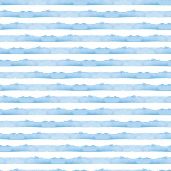 Abstract Blue Stripes Watercolor Background. Ocean Seamless Pattern for Fabric Textile and Paper. Simple Sea Hand Painted Stripe.