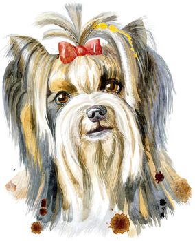 Dog, yorkie on white background. Hand drawn sweet pet illustration. Symbol of the year 2018