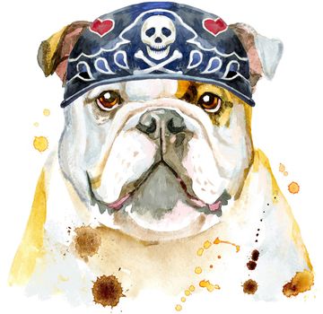 Cute Dog wearing biker bandana. Dog T-shirt graphics. watercolor Dog illustration