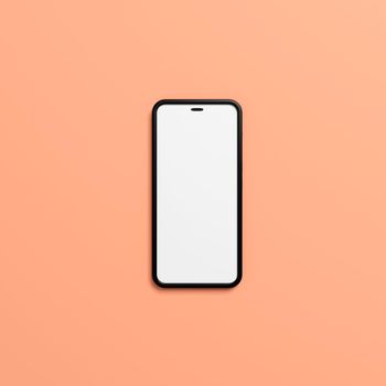 Smartphone mockup with blank white screen on a salmon background. 3D Render